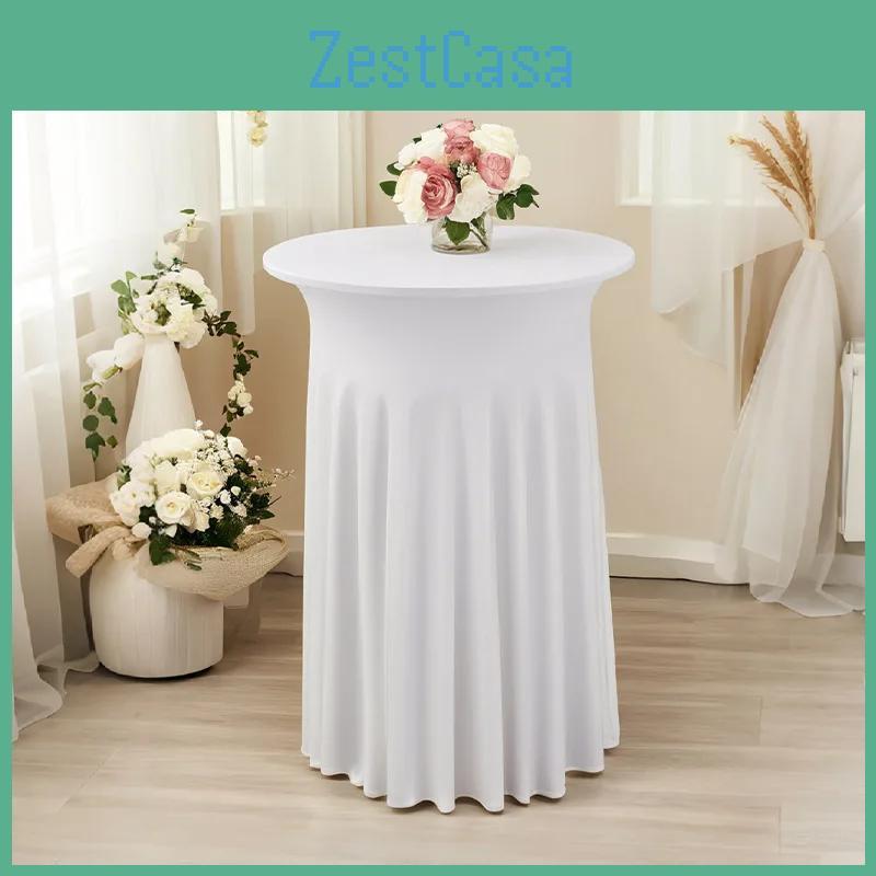Spandex Round Covers Table Cocktail With Skirt 32x43 Inch Stretch Fitted High Top Table Cover For Bar Wedding Party Banquet