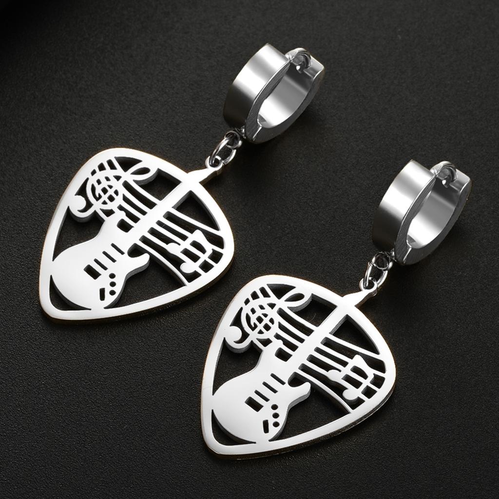Teamer Vintage Musical Instrument Guitar Note Hoop Earrings Stainless Steel Music Party Rock Punk Pendant Jewelry for Women Girl