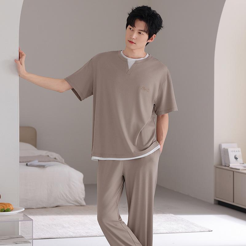 [Super soft] Cool Modal cotton men's pajamas summer new short-sleeved trousers ice silk casual loungewear