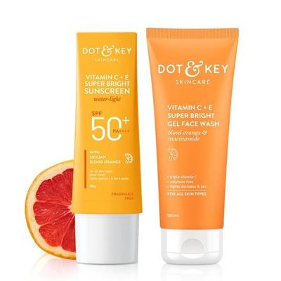 Dot & Key Protecție Solară Super Luminoasă cu Vitamina C+E SPF 50 PA+++ - 50g & Dot & Key Gel de Spălare Facială Super Luminoasă cu Vitamina C + E | Pentru Femei și Bărbați