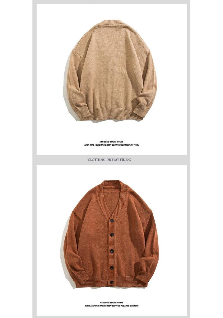Men's Handsome Korean V-Neck Cardigan - Solid Color Knit Sweater, New Autumn College Style 2023