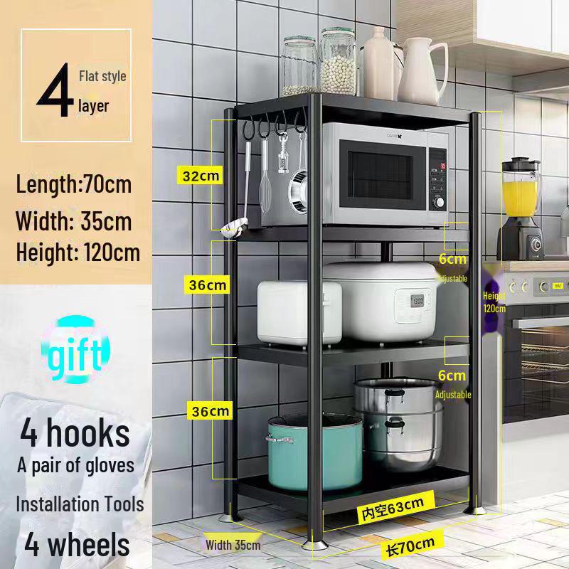 Multi-Layer Kitchen Floor Rack: Multi-Function Microwave and Cookware Storage (Non-Stainless Steel)
