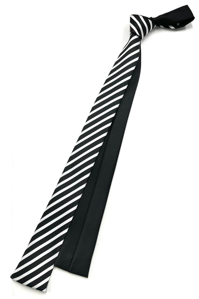[HANG OVER] [Made in Japan] Reversible Stripe x Solid Color Necktie, 5cm Wide, for Dance Costumes, Outfits, Square Tie (BlackWhite)