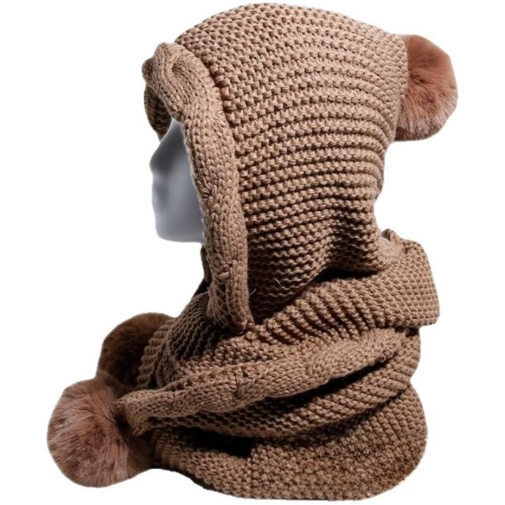 Twist Women Hooded Scarf Ear Protection Cycling Balaclavas Hat Cute Knitted Hat Scarf Set  Winter