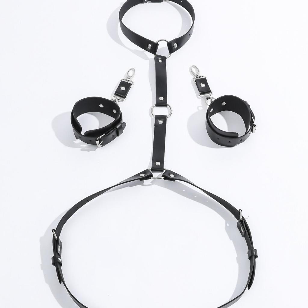 Fetish Toy PU Leather Sexy Lingerie Handcuff Harness SM Slave Role Play Neck Collar Leash Adult Couple Sex Toy Set 18+ Shop
