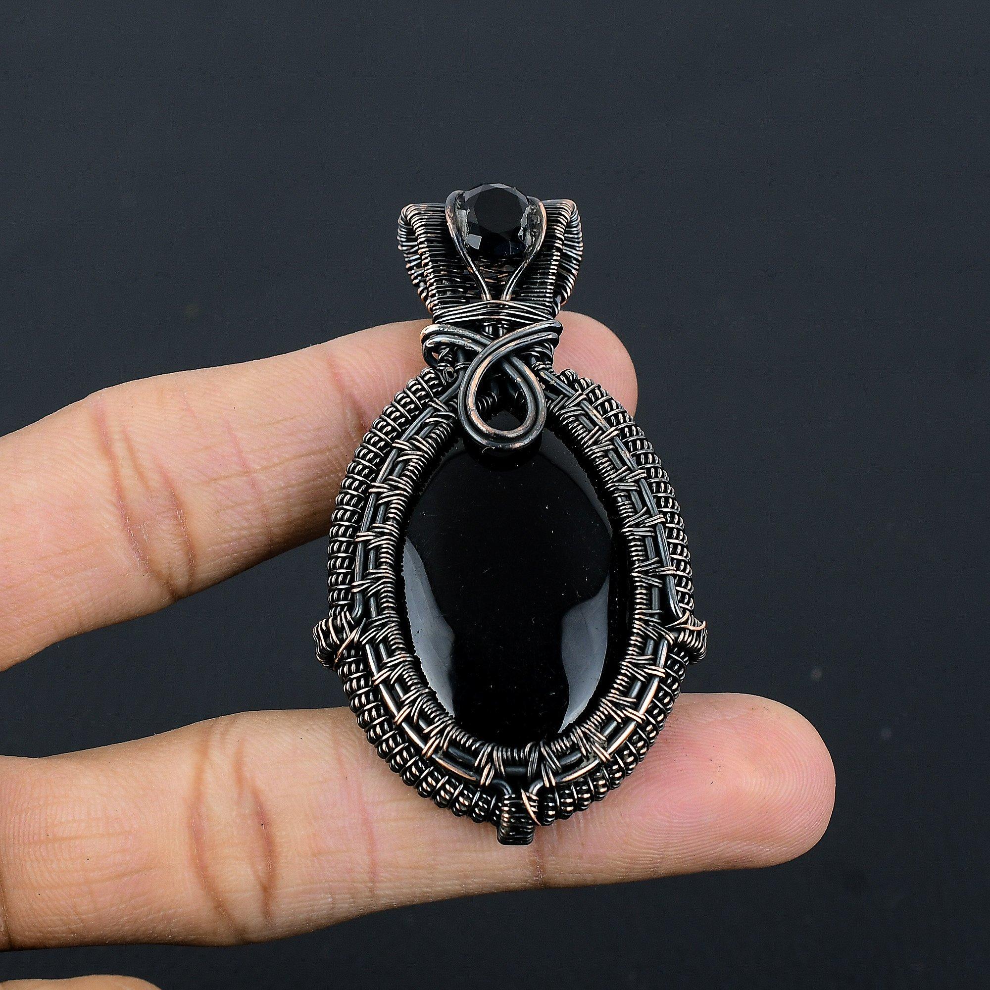

Украшения из черного оникса, Кулон, обернутый медной проволокой 999 пробы, Ювелирные изделия из драгоценных камней ручной работы, Подарки для жены, Совершенно новый кулон 2.55 Inches