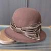 New Contrasting Color Big Bow Top Hat Autumn and Winter Woolen Hat Women's Retro Fisherman Basin Hat