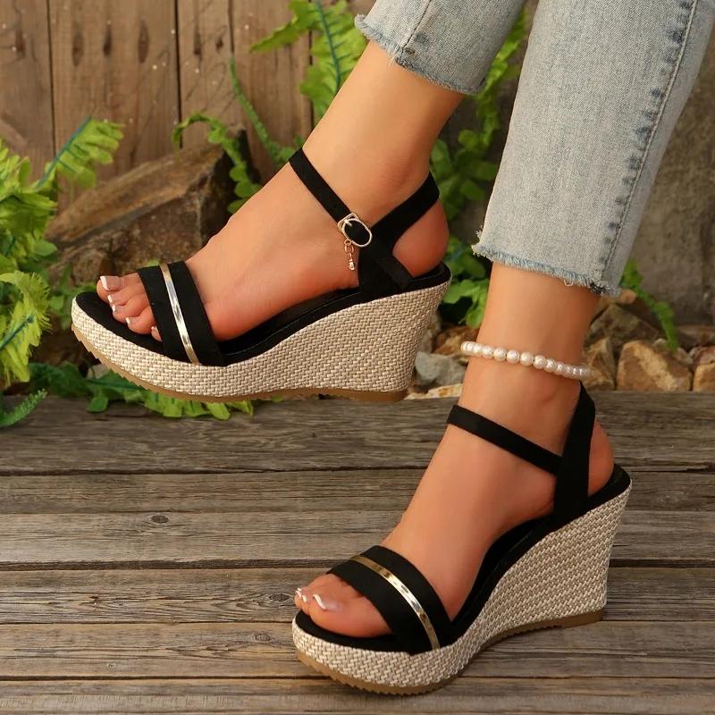 2025 Ladies Shoes Buckle Strap Women's Sandals Summer New Casual Plus Size Open Toe Best Seller Wedge Sandals Zapatos