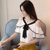 New Spring Summer Short Sleeve Off Shoulder Blouse Chiffon Shirt Women Sweet Sexy Ruffled Clothing V-neck Top Lady D598 30