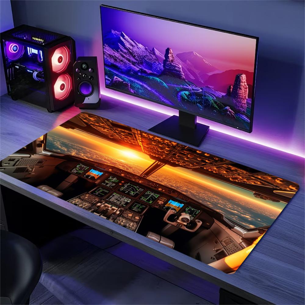 Cockpit Sunset Sky Print Large Gaming Mouse Pad Extended Non Slip Rubber Lock Edge Desk Mat For Pc Gamer Office Laptop Decor