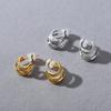Premium Metal Inlaid Zircon Irregular Double-Layer Design Earrings S925 Silver Needle Stud Earrings Trendy Temperament Earrings
