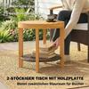 Rattan Bistro Set 3-Piece FSC Garden Furniture Set with 2 Chairs, 2-Tier Wooden Table, Thick Washable Cushions