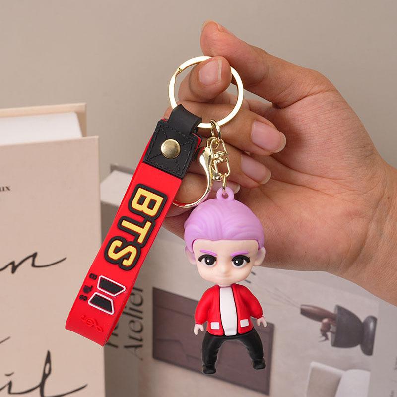 BTS Cute Cartoon 3D Rubber Doll Keychain, Bangtan Boys Mini Figure Pendant, Kpop ARMY Fans Collectible Charm