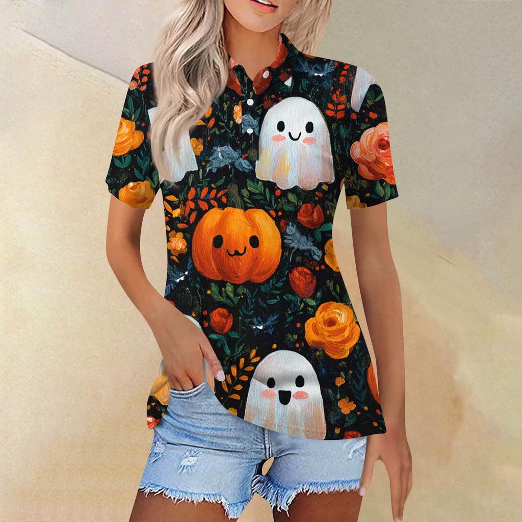 Women's Fashion Casual Lapel Short Sleeve Printed Shirt Women's Button Up Tops