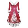 Women's Fashion Elegant Autun And Winter Long Sleeve V-Neck Christmas Print Dress