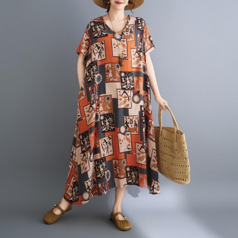 DIMANAF New 2026 Women Plus Size Summer Beach Sundress Loose Casual Maxi Lady Long Dress Floral Print Dress