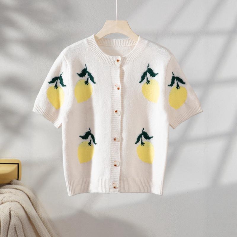 2025 Autumn New Mango Pattern Knitted Sweater Fashionable Casual Short-sleeved Button Sweater for Women