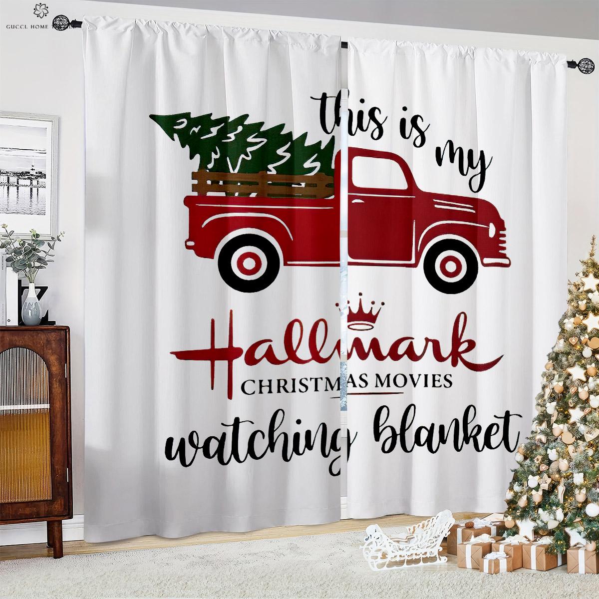 

Red Car Christmas Tree 3d Printed Curtains 100 Polyester Fabric Fiber Pocket for Rod Kids Bedroom Restaurant Holiday Decoration Curtains W50xH130(CM)x2PCS&Grommet Top