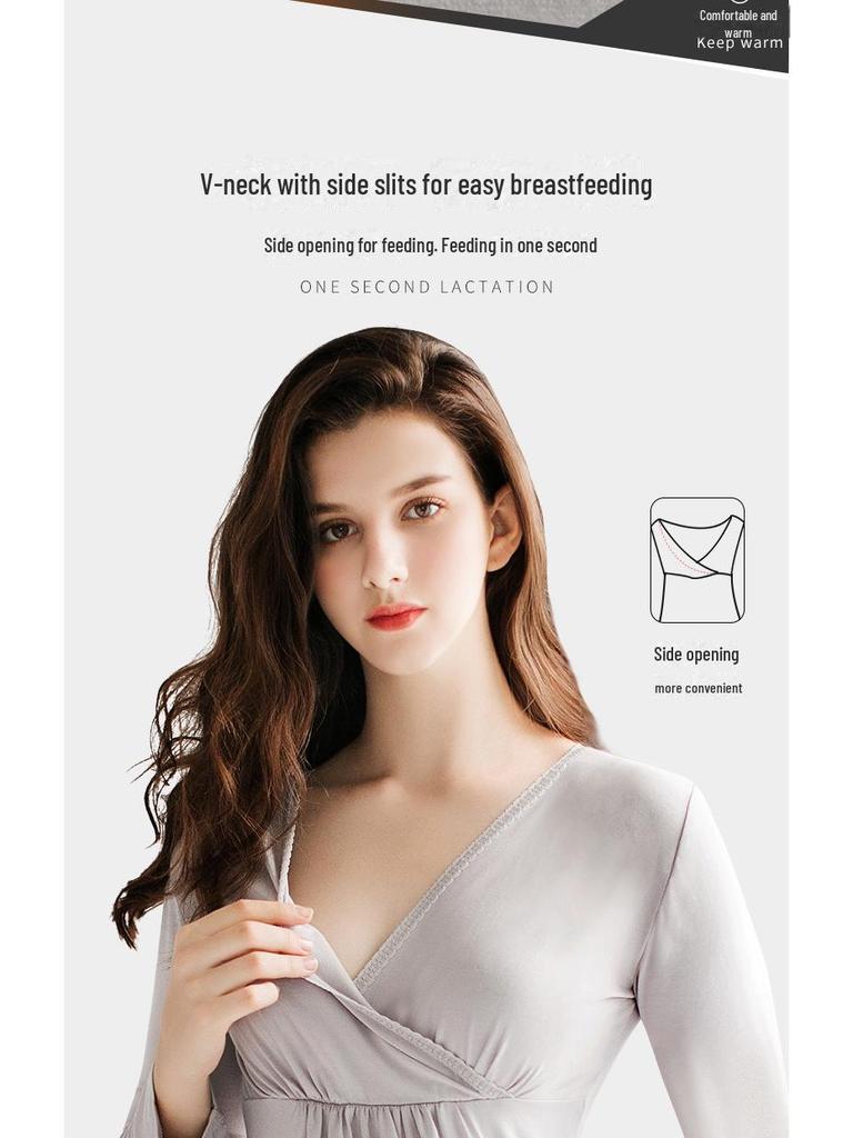 Maternity Fall Pajama Set - Nursing Friendly Cotton Thermal Wear for Pregnancy and Postpartum