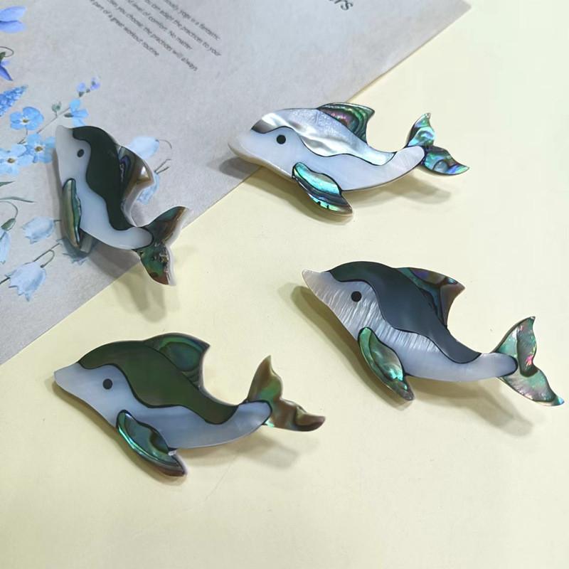 Handcrafted Shell Dolphin Brooch Pin With Embedding Technique For Animal Jewelry Enthusiasts