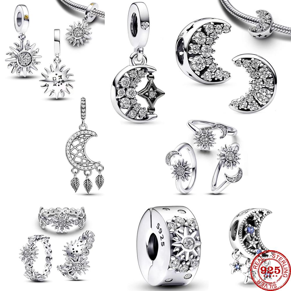 Neuer 925 Silber Mond & Sonne wie Du & Ich Charm Anhänger Hängendes Perlen-Element passend für Original-Anhängerarmband Schmuckstück Für Frauen