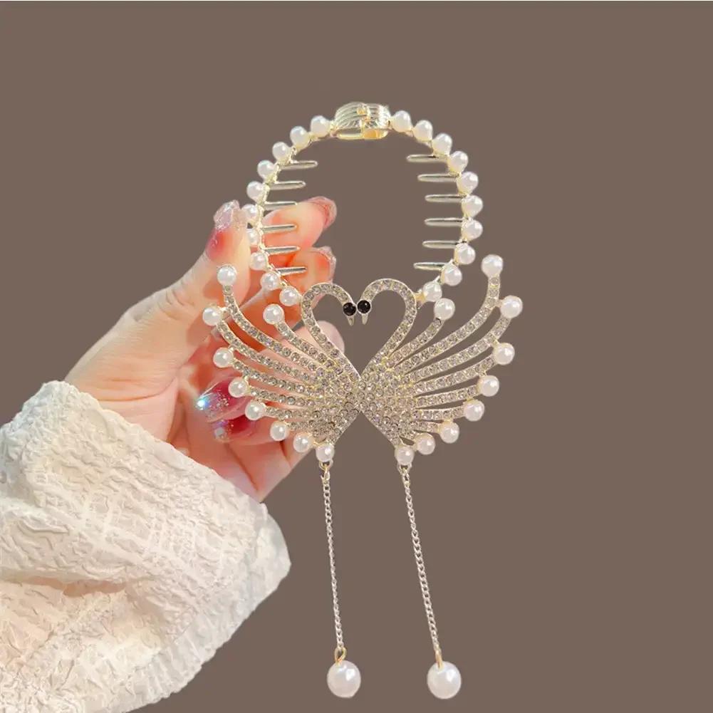 Vintage S Shape Plush Ball Dried Rose Hairpins for Women Ponytail Twist Hair Clips Fashion Shark Clip Barrettes Hair Accessories