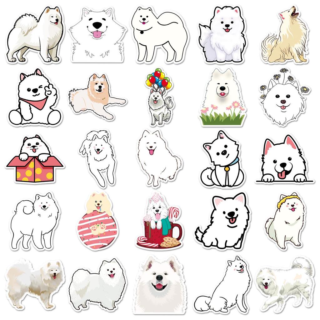 50 Samoyed Dog Graffiti Stickers – Cute Cartoon Waterproof Stickers for Kids' DIY Projects, Phones, and Suitcases