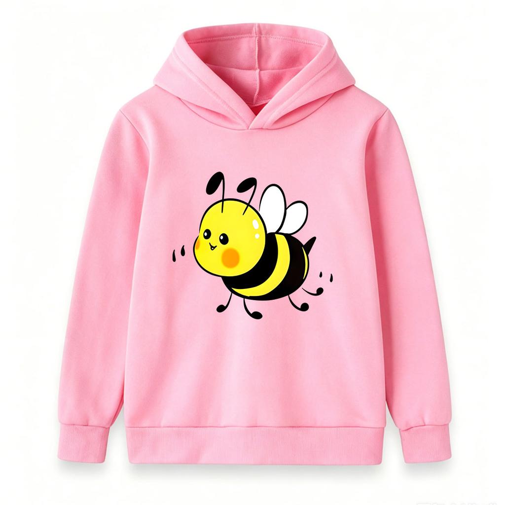 Cute Cartoon Bee Print Kids Hoodie, Unisex Boys Girls Casual Soft Pullover Sweatshirt, Comfortable Long Sleeve Hooded Top for Daily Wear and Outdoor A