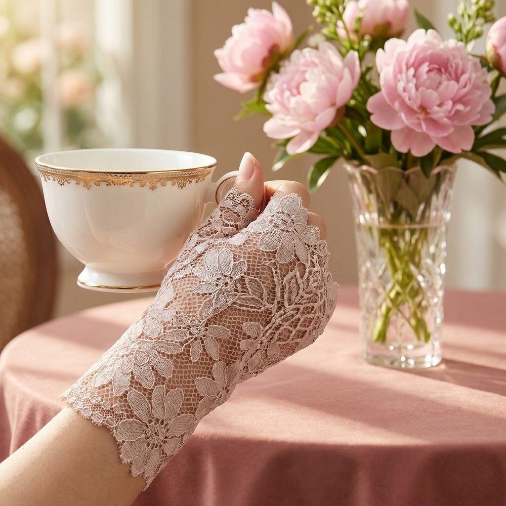 Breathable Mesh Fingerless Gloves Thin Fabric Bridal Short Gloves Elegant Arm Sleeve Summer Wear