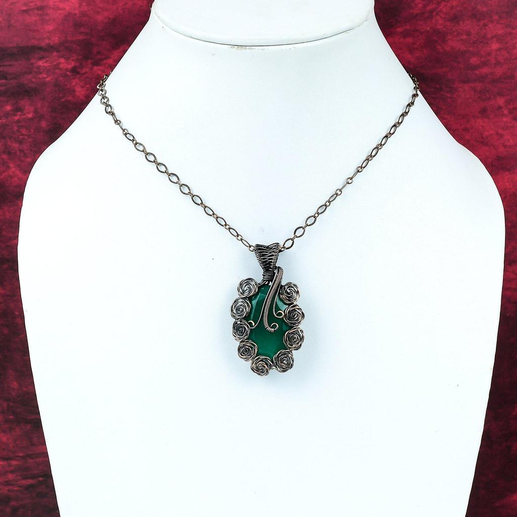 Faceted Zambian Emerald Pendant Copper Wire Wrapped Gemstone Pendant Handmade Copper Jewelry Flower Pendant Gifts For Him Wire Wrap Jewelry