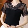Embroidered Lace Tops for Short Sleeve Cut and Summer Everyday Going Pullover Tops Design [SYitong] Women, Black, Summer, Blouse, Sewn, Slimming,