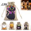 Drawstring Goodie Bags 2PCS Halloween Treat Bags, Cartoon Pumpkin Faux Linen Trick or Reusable Fabric Gift Sacks Sacks, Kids Candy Storage Pouches for