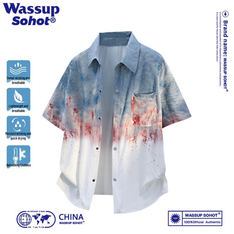 Wassup Sohot Men s Tie-Dye Gradient Short Sleeve Shirt XL