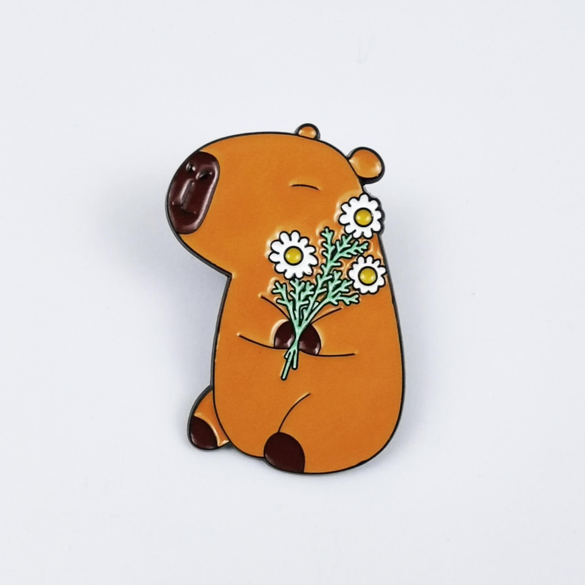 Creative Green Plant Capybara Brooch - Cute Cartoon Animal Badge for Kids  Backpacks