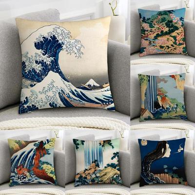 KKatsushika HHokusai Art Cushion Cover Plush Fabric Soft DoubleSided Printed Sofa Warm Winter Home Child Gift Pillow Case