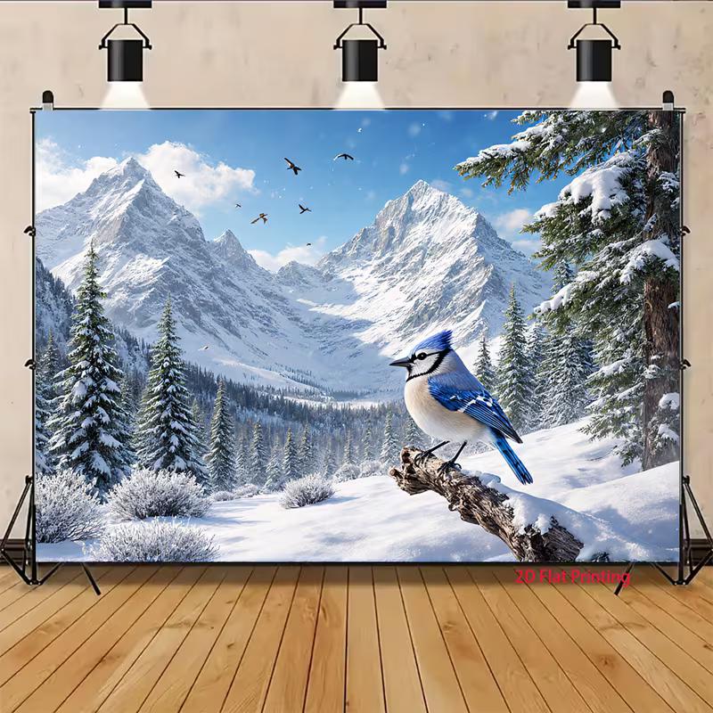 2D Snowy Mountain Forest Background Cloth for Party Decoration