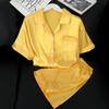 Solid Color, High-End Sense Of Vitality, Yellow Temperament, Fashionable Ice Silk Pajamas, Women'S Summer Short-Sleeved Suit, Loungewear