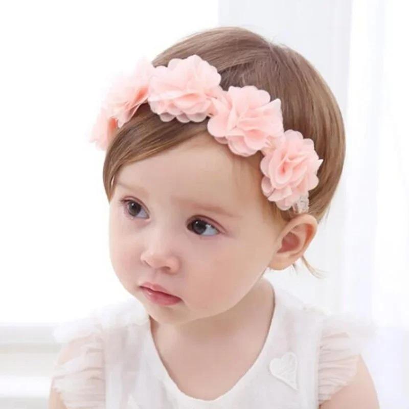 New Baby Flower Headband Pink Ribbon Hairband Handmade DIY Headdress Hair Accessories Suitable for Children Newborn Toddler