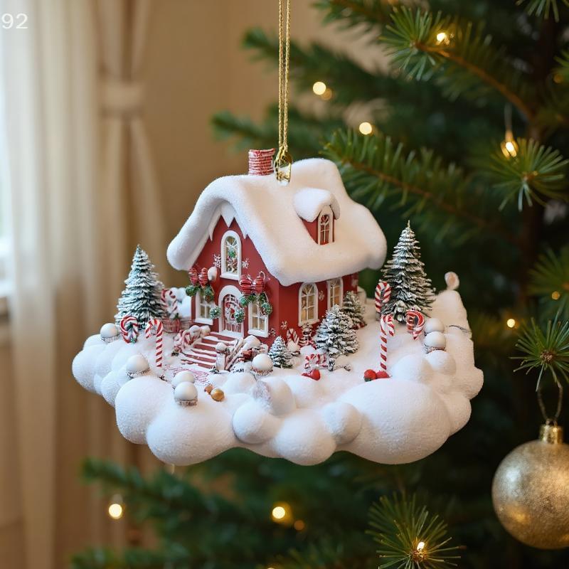Snow House Christmas Tree Hanging Ornament Holiday Party Decorations For Xmas Tree Pendant 2D Acrylic Flat Christmas Pendant