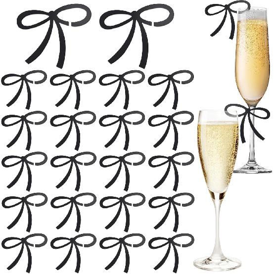 24 Pcs Pink Black Bows Drink Markers Drink Glasses Markers for Engagement Birthday Bachelorette