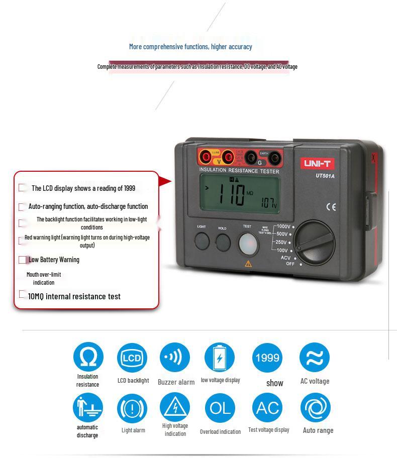 UNI-T UT501A/UT502A Digital Insulation Resistance Tester and Hand-Crank Megohmmeter