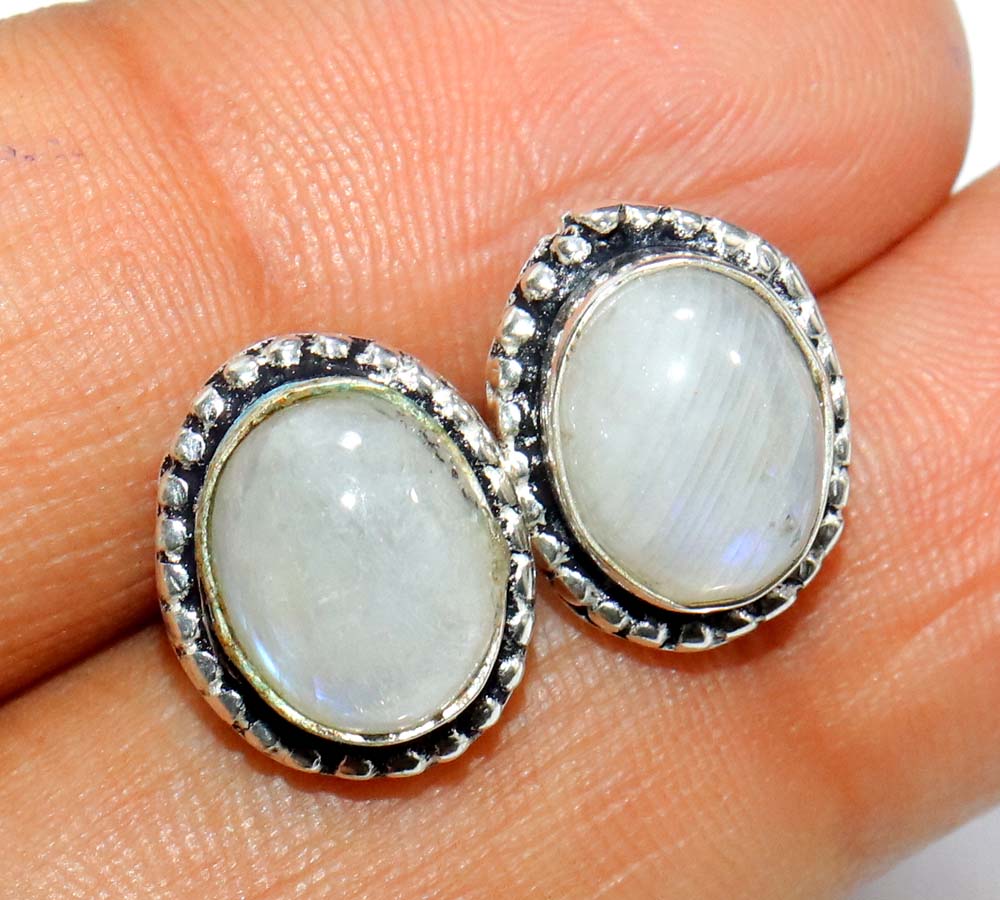 Decent Rainbow Moonstone Stud 925 Silver Plated Earrings 11X9" Fashion Sale n8H15
