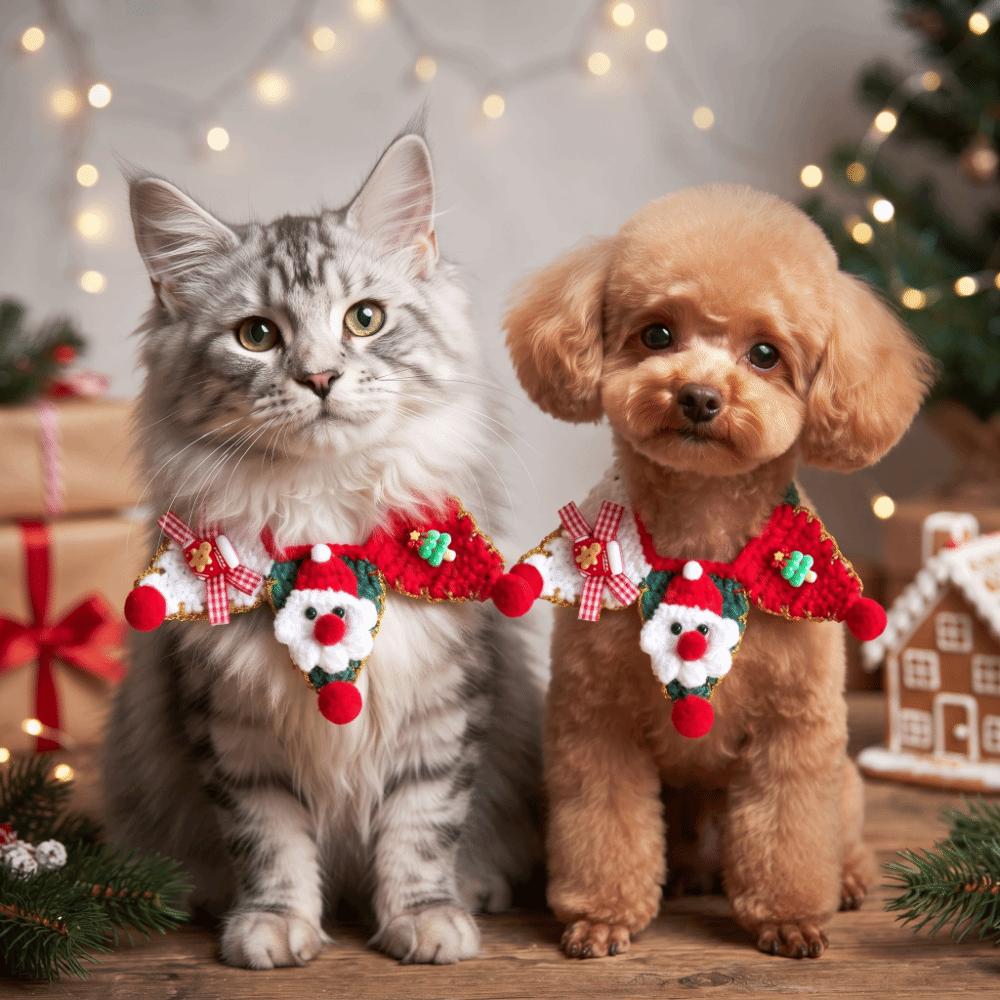 Soft Texture Pet Tree Hat Handmade Knit Kitten Collar Christmas Cat Scarf Small Dogs