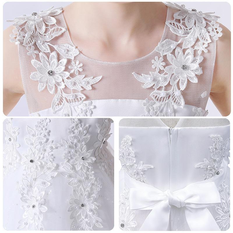 Blumenmädchenkleid für Hochzeit Kinder Tüll Prinzessin Lange Kleider Vater-Tochter-Tanz Mädchen Vestidos Spitze Stickerei