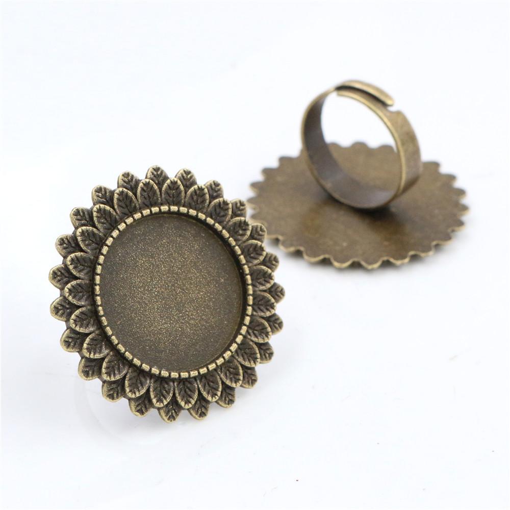 20mm 5 Stück Antik Versilbert Bronze Messing Verstellbare Ringfassungen Leer/Basis,Passend für 20mm Glas Cabochon,Knöpfe;Ringeinfassungen