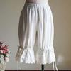 Vintage Solid Color Lantern Pants Bloomers Ruffles Lace Hem Bow Shorts Elastic Wasit Wide Leg Pant Elastic Bubble