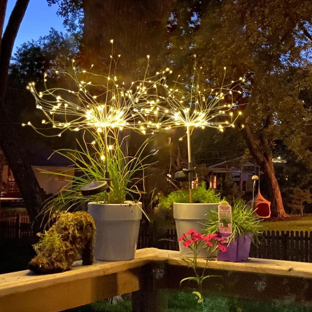 1pc Warm Light Solar Fireworks Light Outdoor Waterproof Light Garden Fences Lawn Ornaments for Wedding Party Decoration