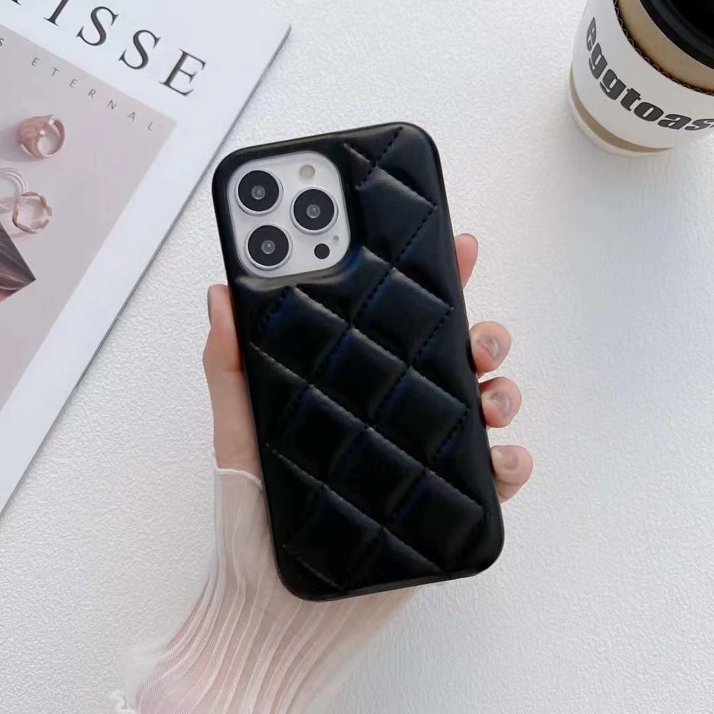 Applicable To iPhone15 Mobile Phone Case 13Pro Small Fragrant Wind Rhombus Three-dimensional Solid Color Leather Case 11Max Small Fresh