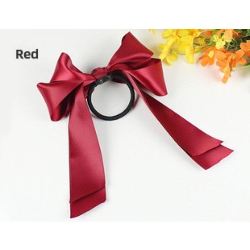 Sweet Beauty Satin Double-layer Bow Elastic Rubber Band Tied Thick Leather Hair Accessory Fashionable and Versatile