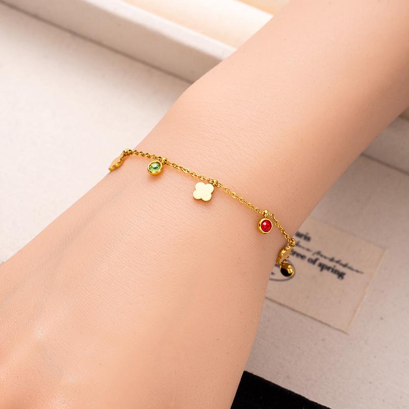 Stainless Steel Four-Leaf Clover Love Star Moon Zircon Bracelet Creative Niche Titanium Steel Pendant Bracelet Women'S Jewelry